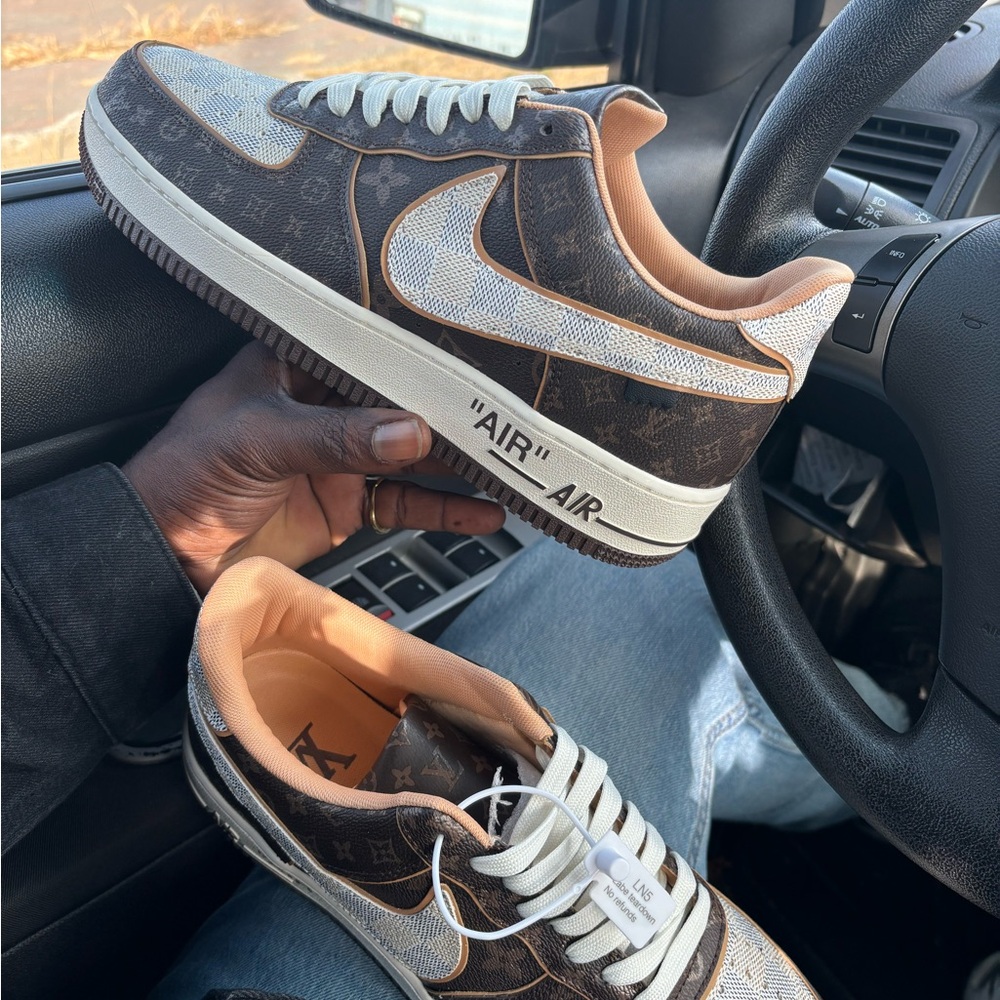 Louis Vuitton & Nike Air Force 1 Luxury Brown and White Sneakers